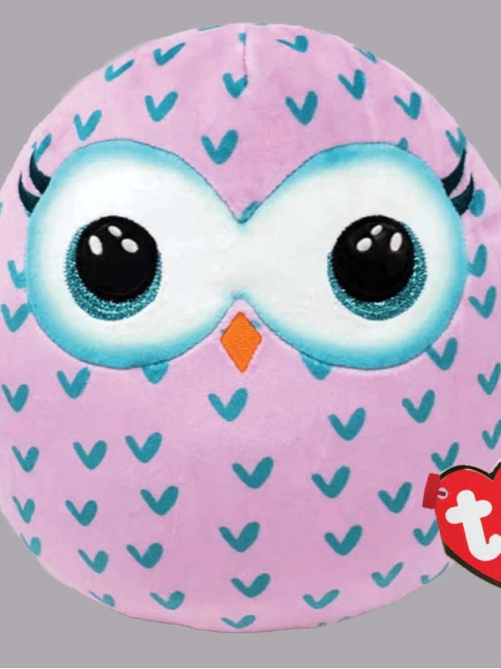Ty Pink Owl Plush with Teal Heart Pattern